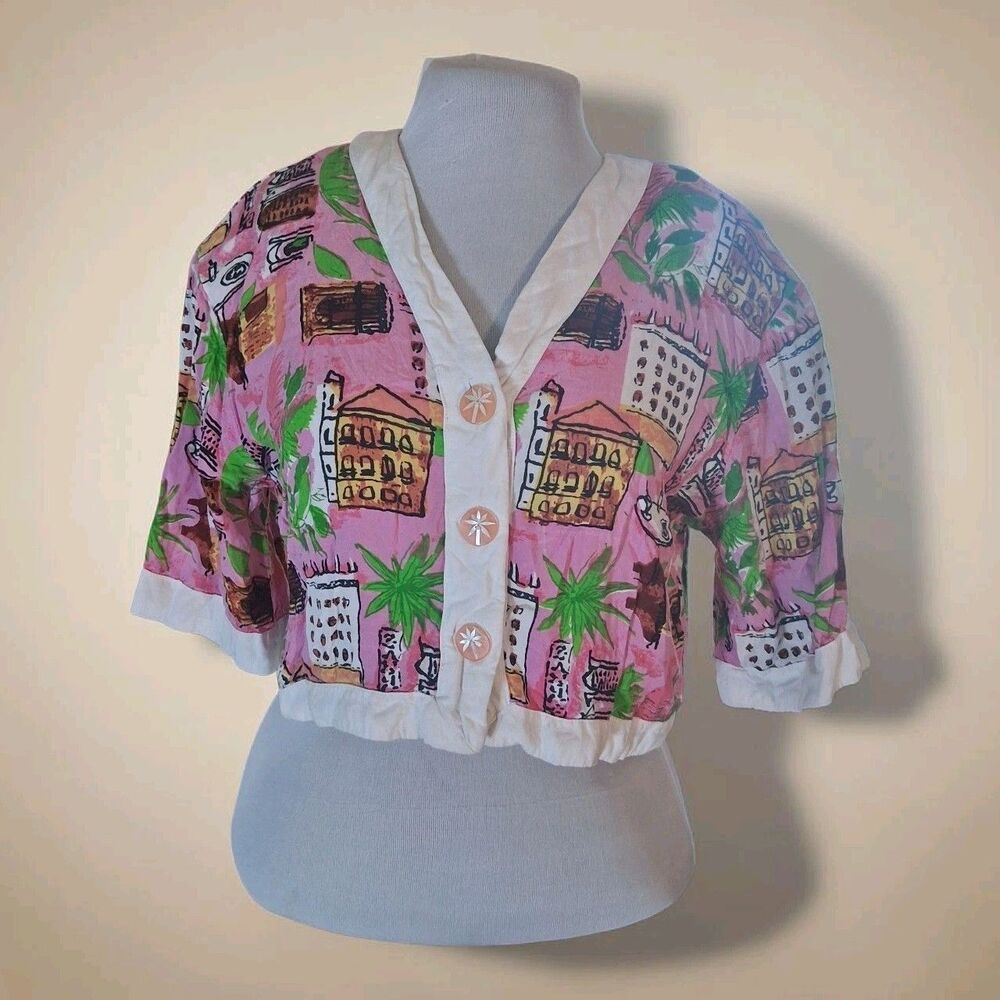 Vintage Native Wear Designs Top,size Medium Floral Buttons